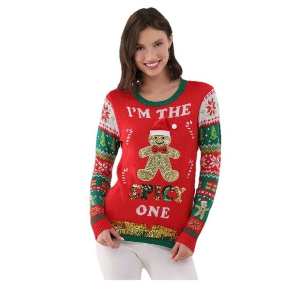 No Boundaries Womens XL I’m The Spicy‎ One Christmas Sweater Holiday Ugly Ginger - Picture 1 of 7